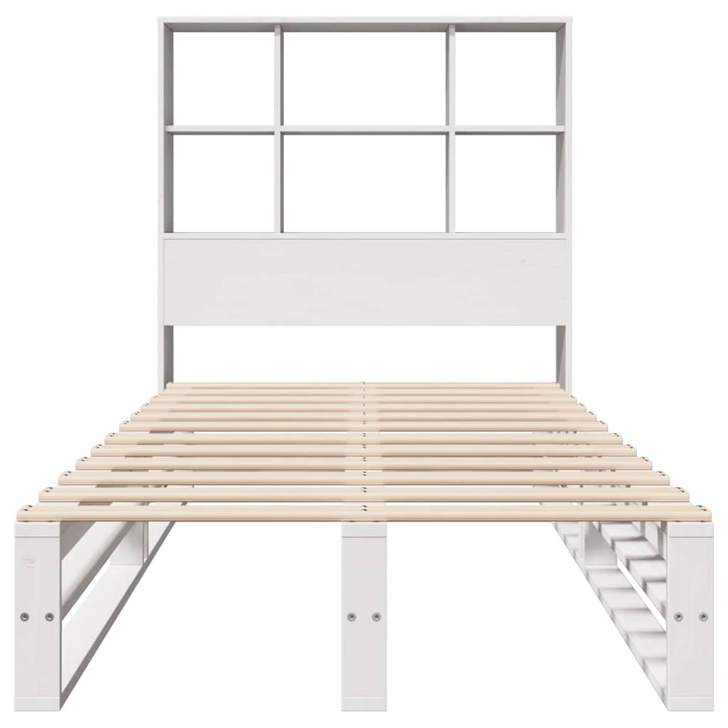 Lit bibliothèque sans matelas blanc 90x190 cm bois massif - XIOS