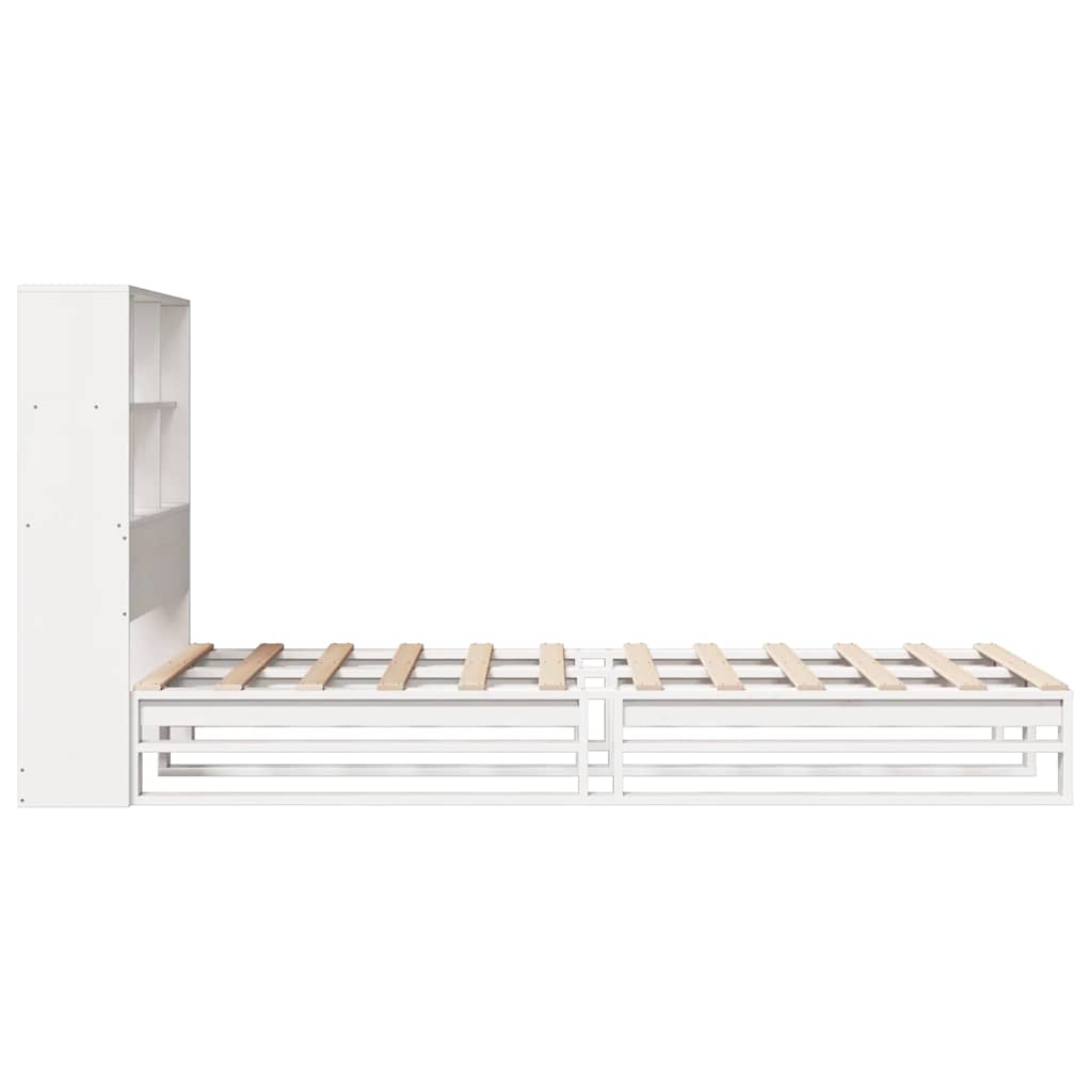 Lit bibliothèque sans matelas blanc 90x190 cm bois massif - XIOS