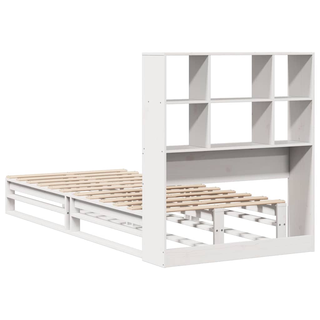 Lit bibliothèque sans matelas blanc 90x190 cm bois massif - XIOS
