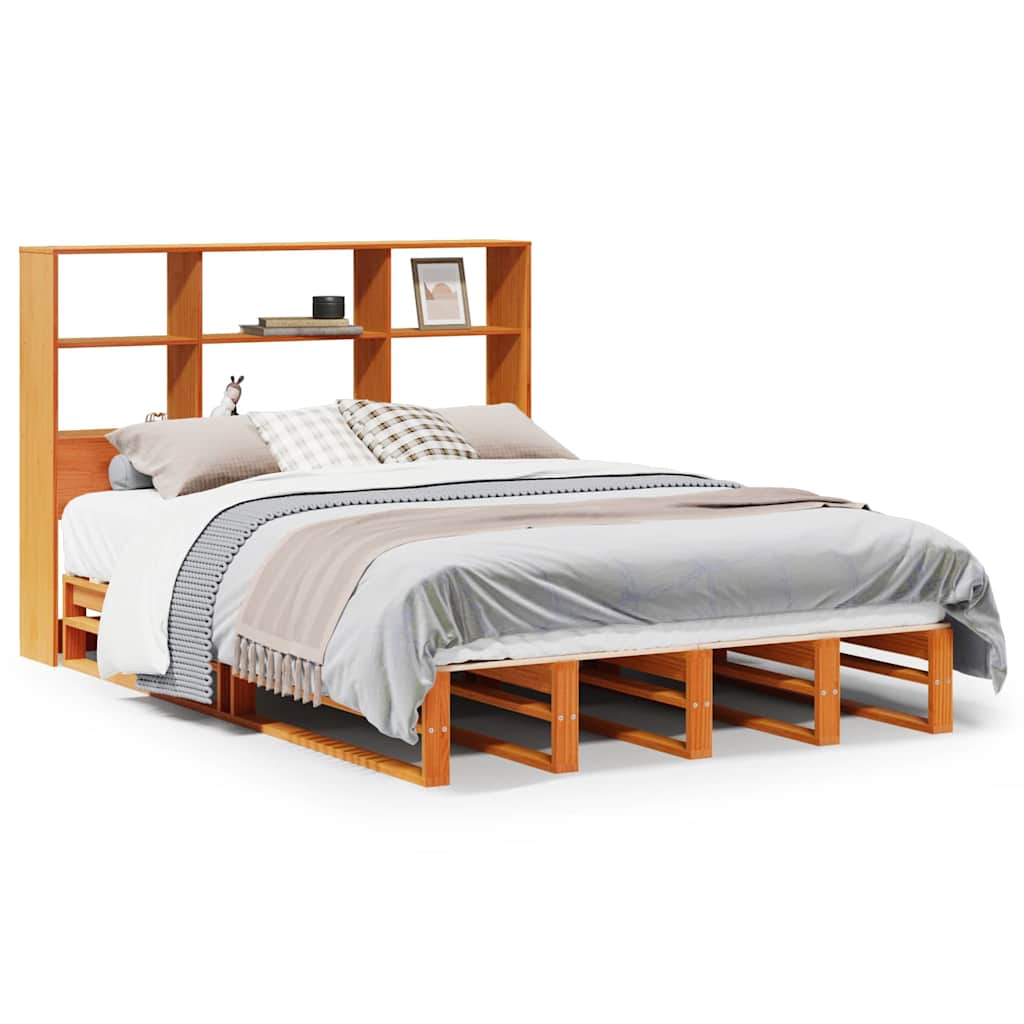Lit bibliothèque sans matelas cire marron 140x190cm bois massif - XIOS