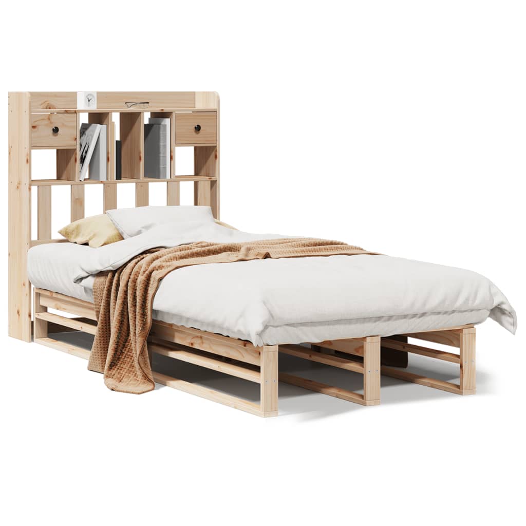 Lit bibliothèque sans matelas 90x200 cm bois de pin massif - XIOS