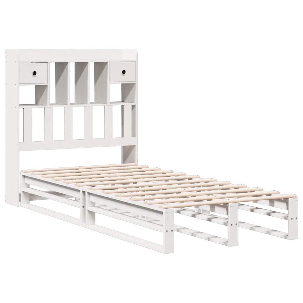 Lit bibliothèque sans matelas blanc 90x200cm bois de pin massif