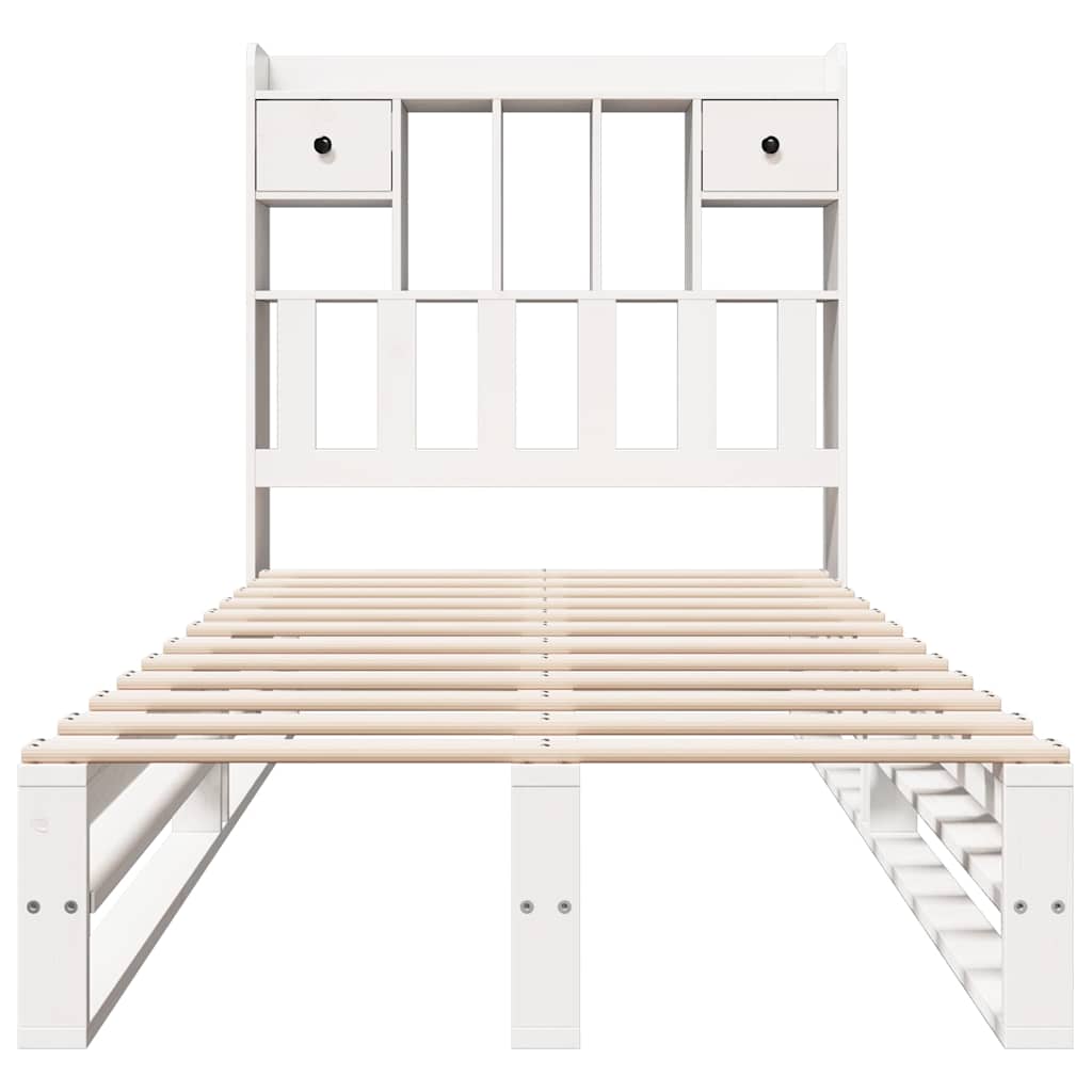 Lit bibliothèque sans matelas blanc 90x200cm bois de pin massif