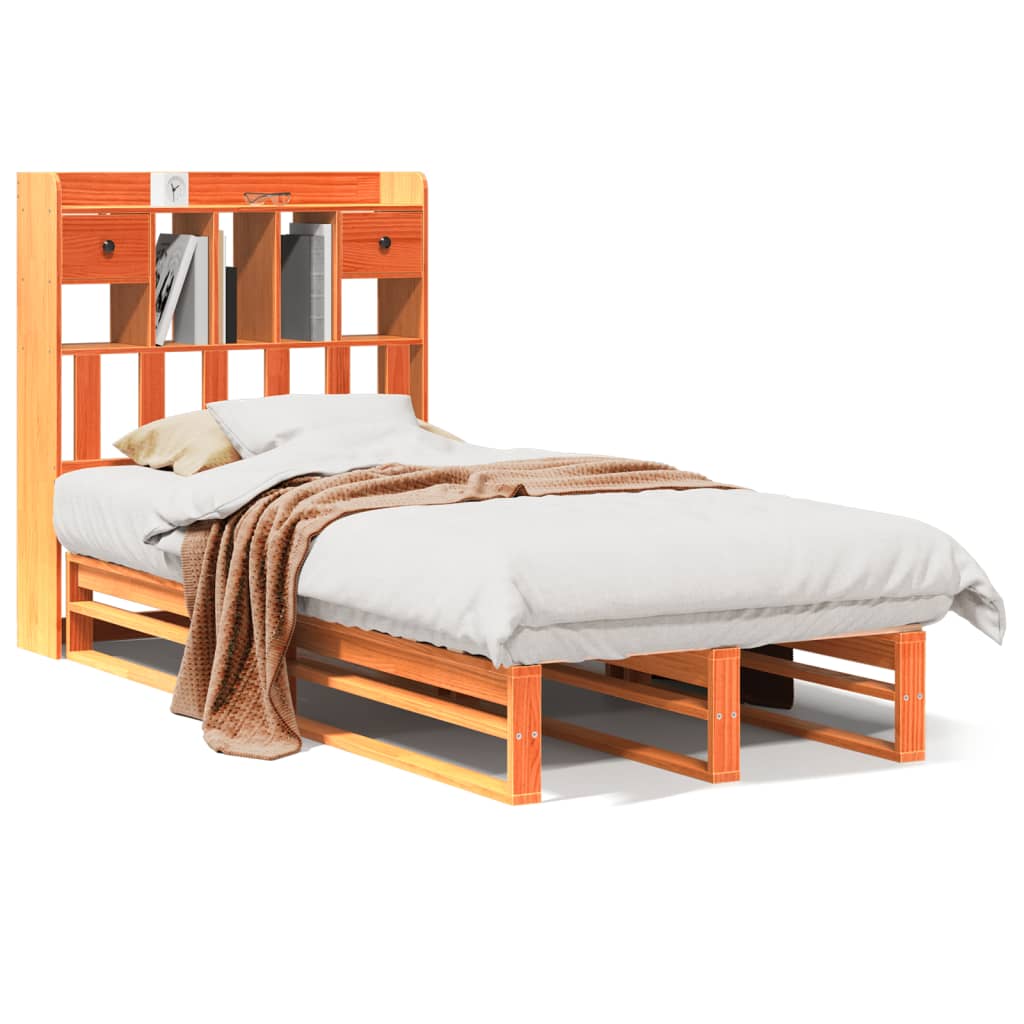 Lit bibliothèque sans matelas cire marron 100x200 cm pin massif