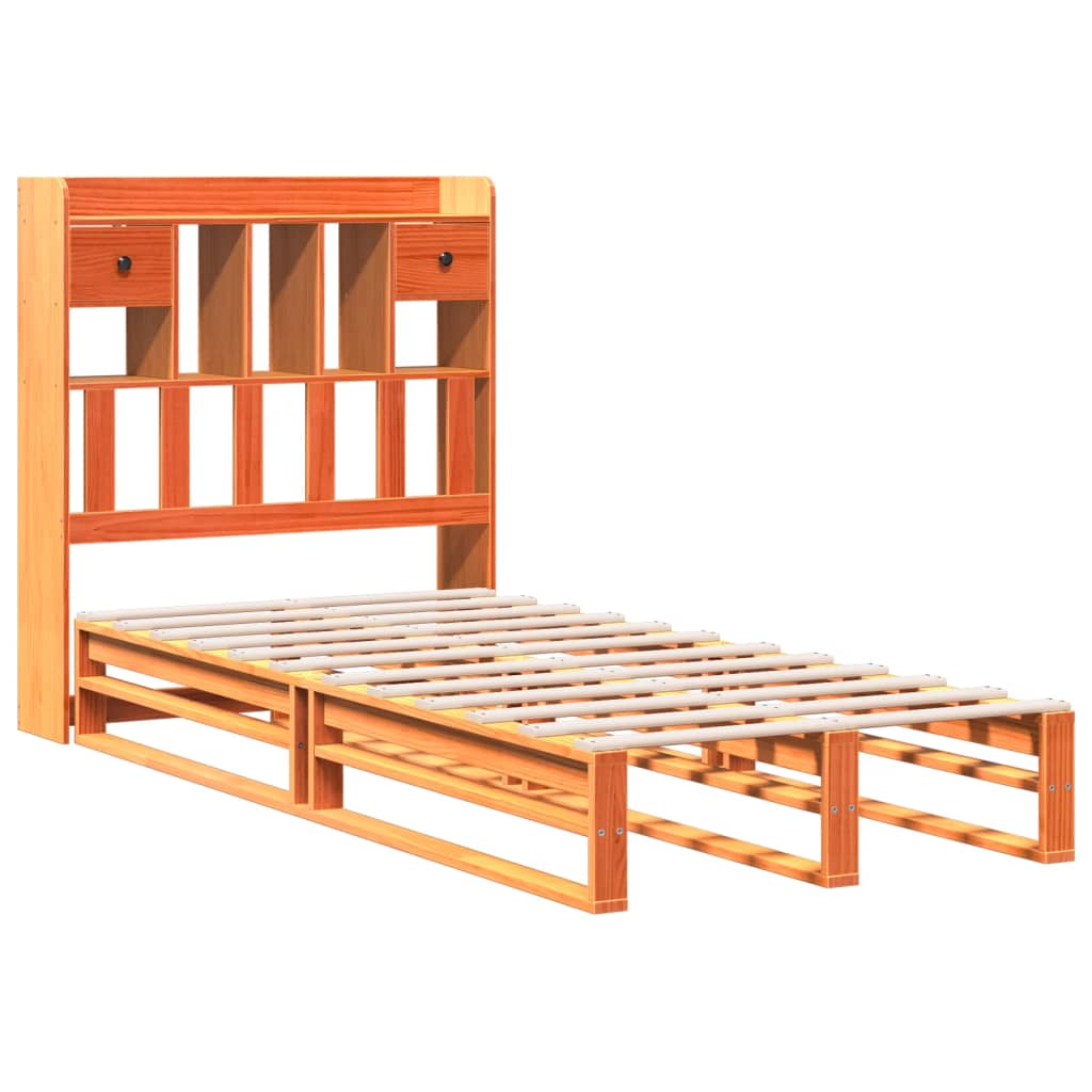 Lit bibliothèque sans matelas cire marron 100x200 cm pin massif