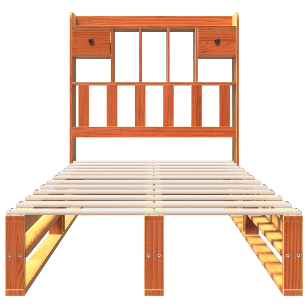 Lit bibliothèque sans matelas cire marron 100x200 cm pin massif