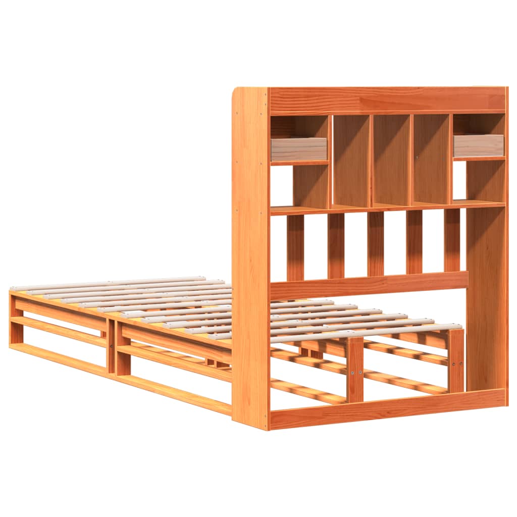 Lit bibliothèque sans matelas cire marron 100x200 cm pin massif