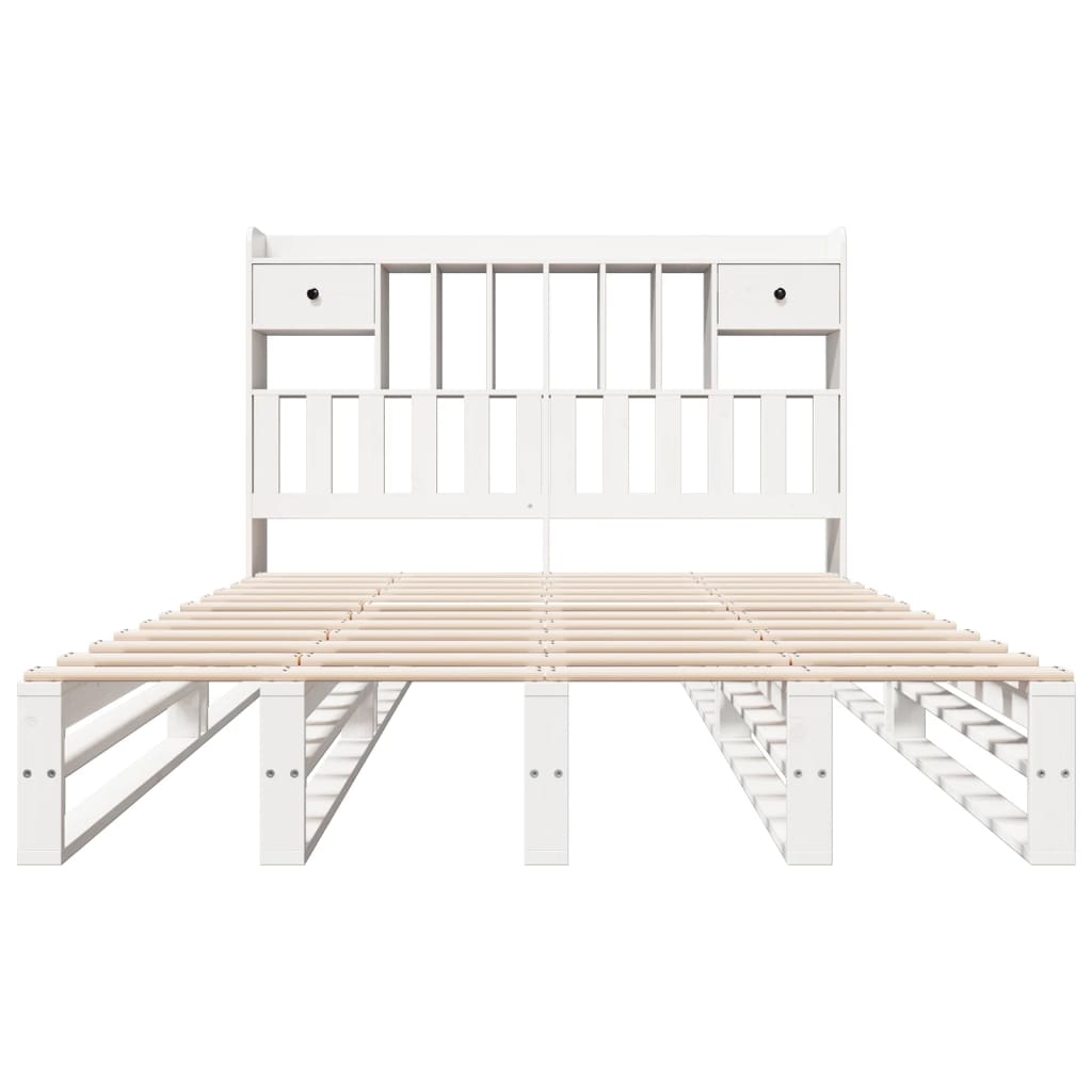 Lit bibliothèque sans matelas blanc 150x200 cm bois pin massif - XIOS