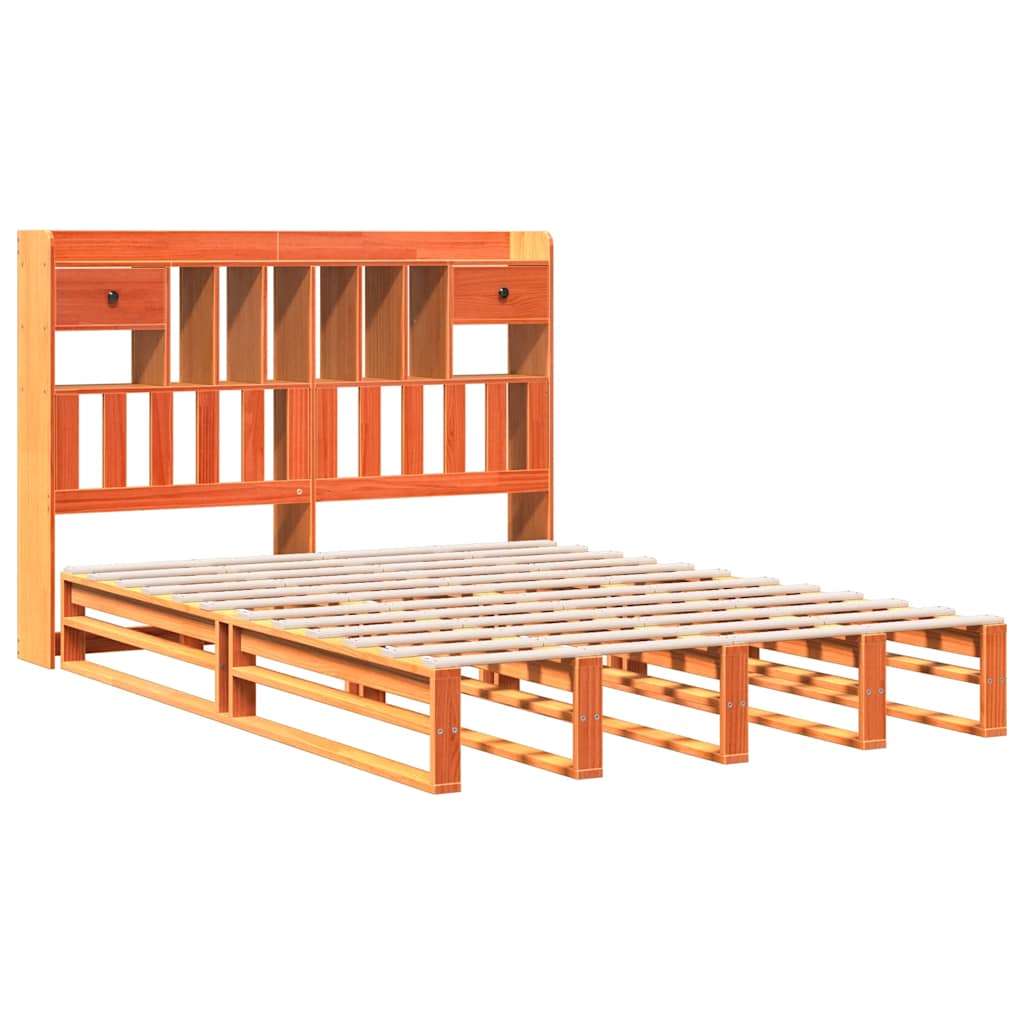 Lit bibliothèque sans matelas cire marron 150x200 cm pin massif - XIOS