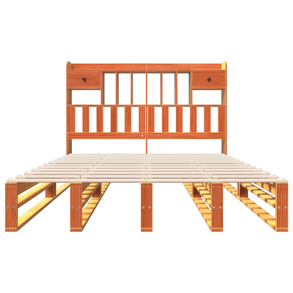 Lit bibliothèque sans matelas cire marron 150x200 cm pin massif - XIOS