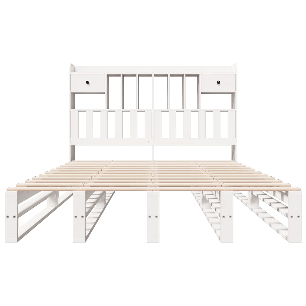 Lit bibliothèque sans matelas blanc 160x200 cm bois pin massif - XIOS