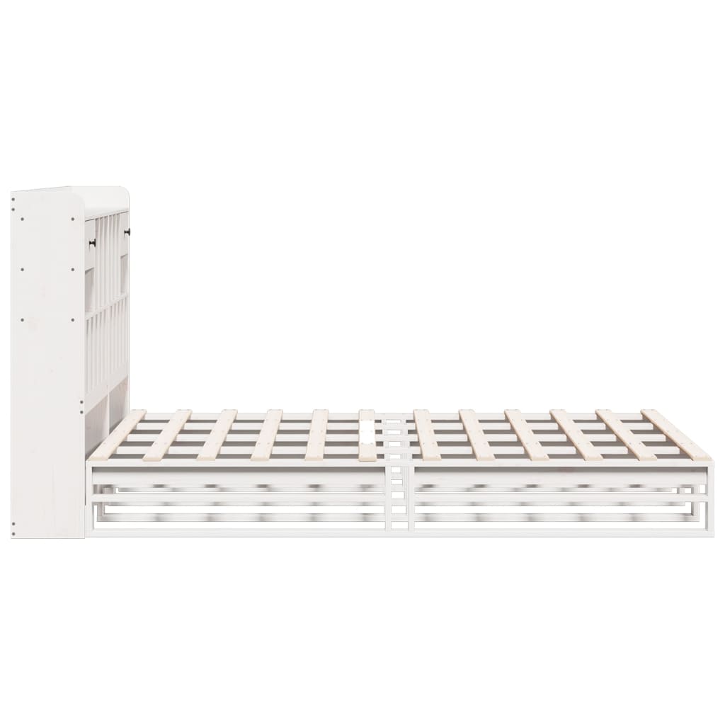 Lit bibliothèque sans matelas blanc 160x200 cm bois pin massif - XIOS