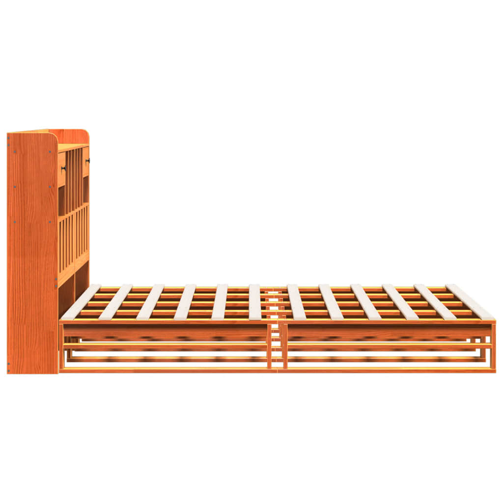 Lit bibliothèque sans matelas cire marron 160x200 cm pin massif - XIOS