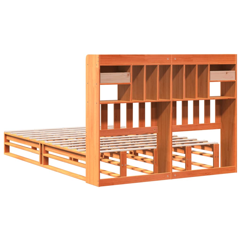 Lit bibliothèque sans matelas cire marron 160x200 cm pin massif - XIOS