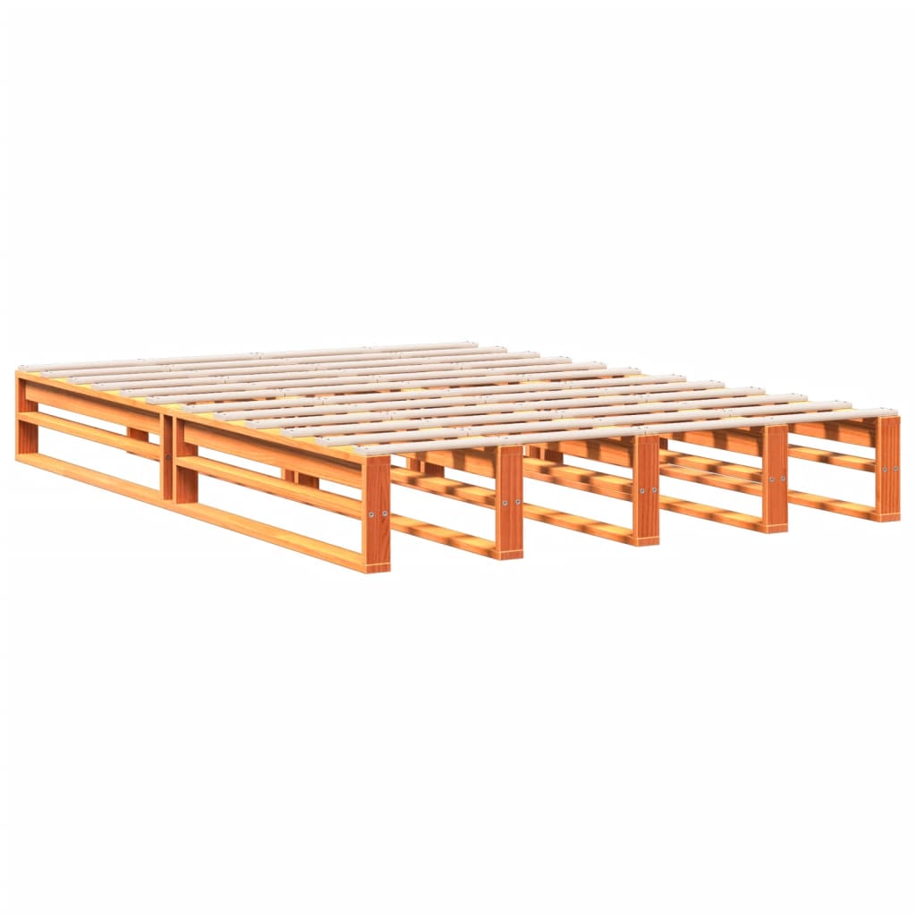 Lit bibliothèque sans matelas cire marron 160x200 cm pin massif - XIOS