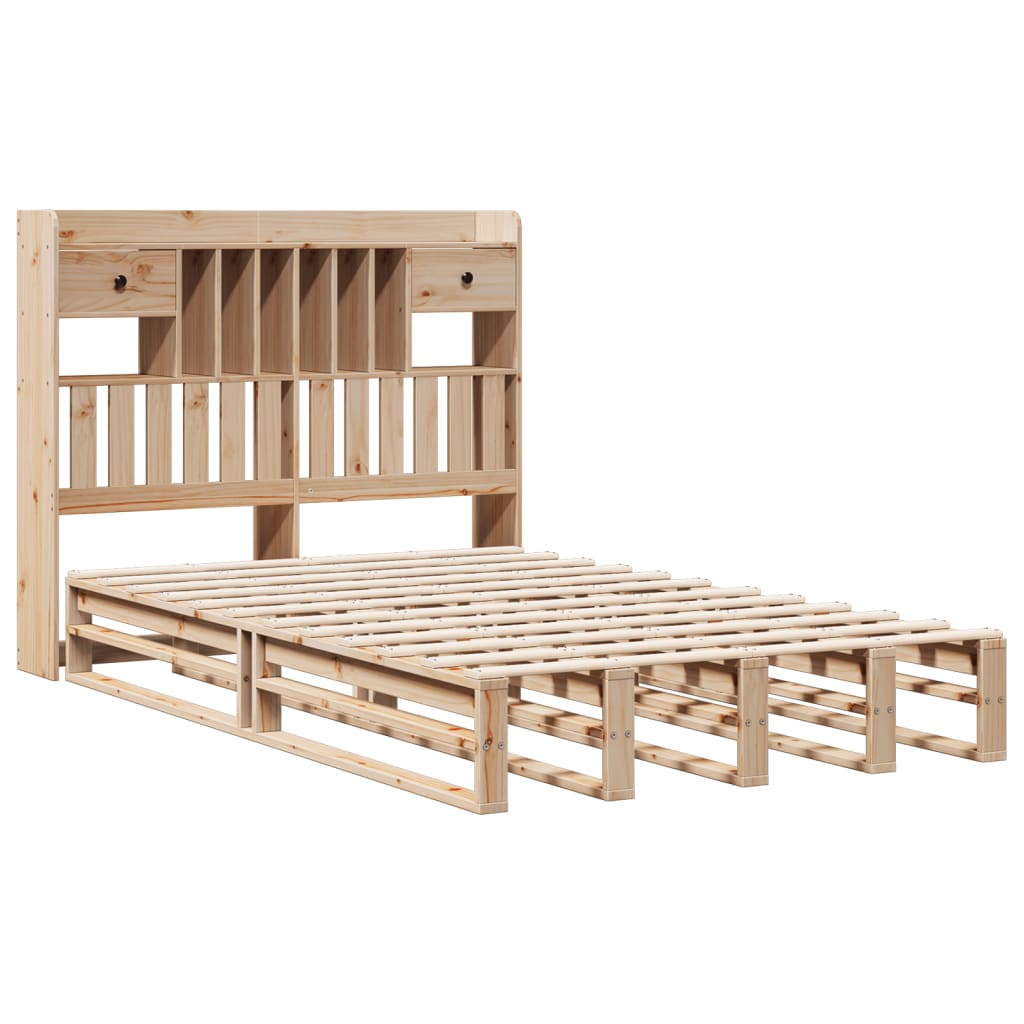 Lit bibliothèque sans matelas 135x190 cm bois de pin massif - XIOS