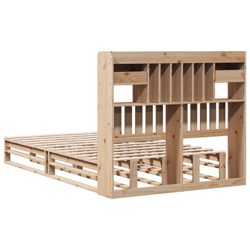 Lit bibliothèque sans matelas 135x190 cm bois de pin massif - XIOS