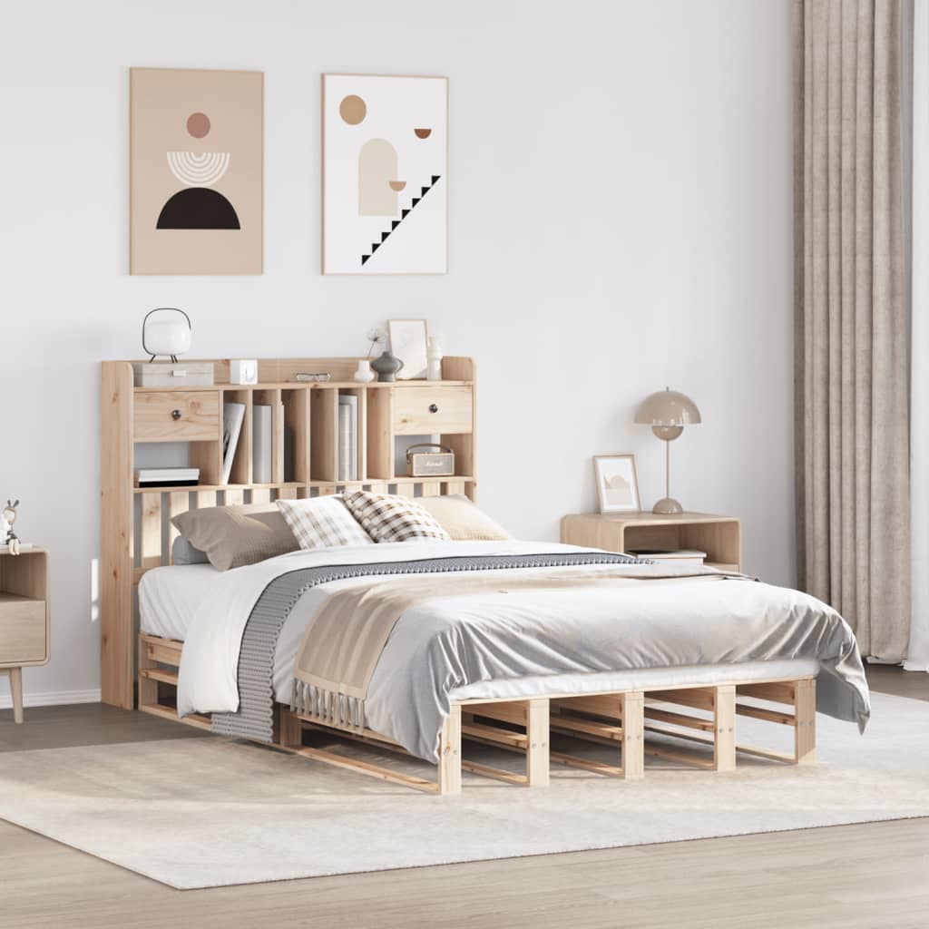 Lit bibliothèque sans matelas 135x190 cm bois de pin massif - XIOS