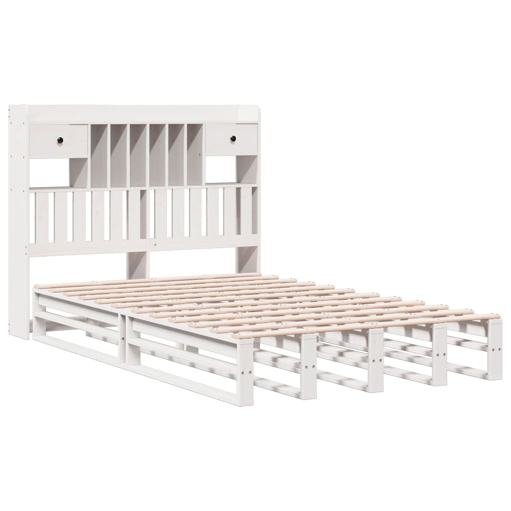 Lit bibliothèque sans matelas blanc 135x190 cm bois pin massif - XIOS