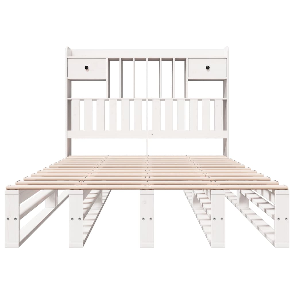Lit bibliothèque sans matelas blanc 135x190 cm bois pin massif - XIOS