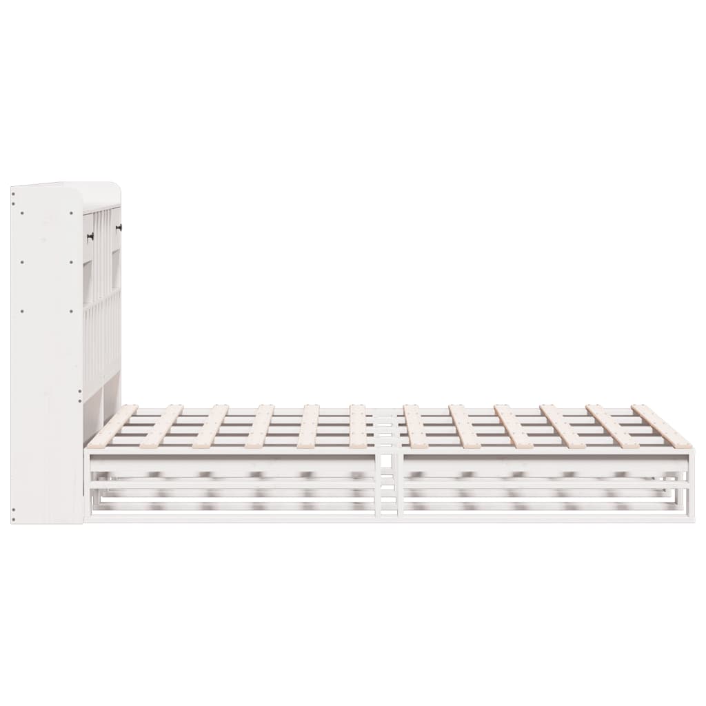 Lit bibliothèque sans matelas blanc 135x190 cm bois pin massif - XIOS