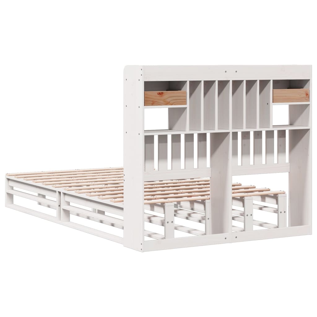 Lit bibliothèque sans matelas blanc 135x190 cm bois pin massif - XIOS
