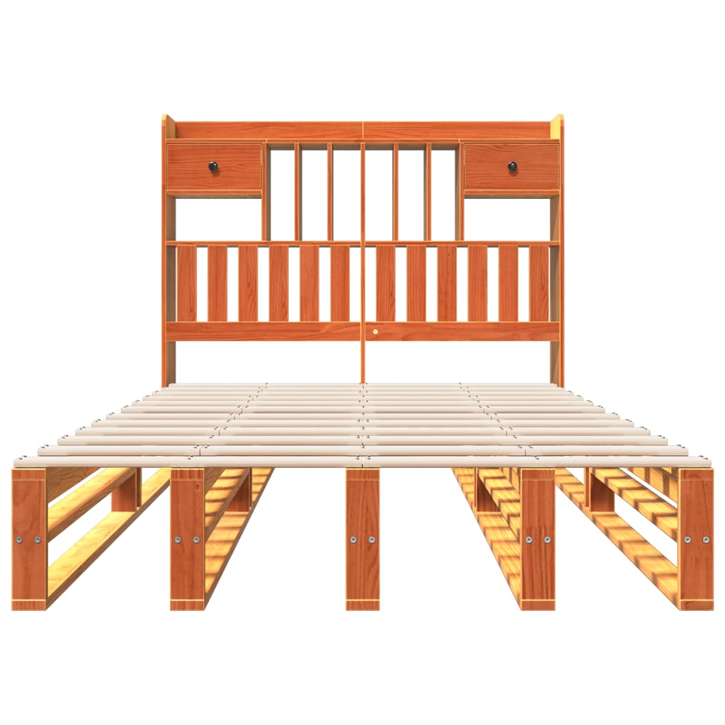 Lit bibliothèque sans matelas cire marron 135x190 cm pin massif - XIOS