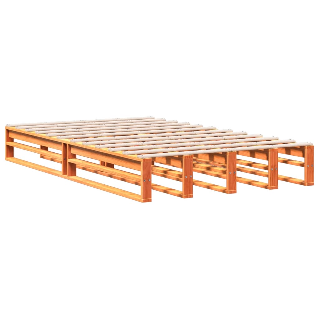 Lit bibliothèque sans matelas cire marron 135x190 cm pin massif - XIOS