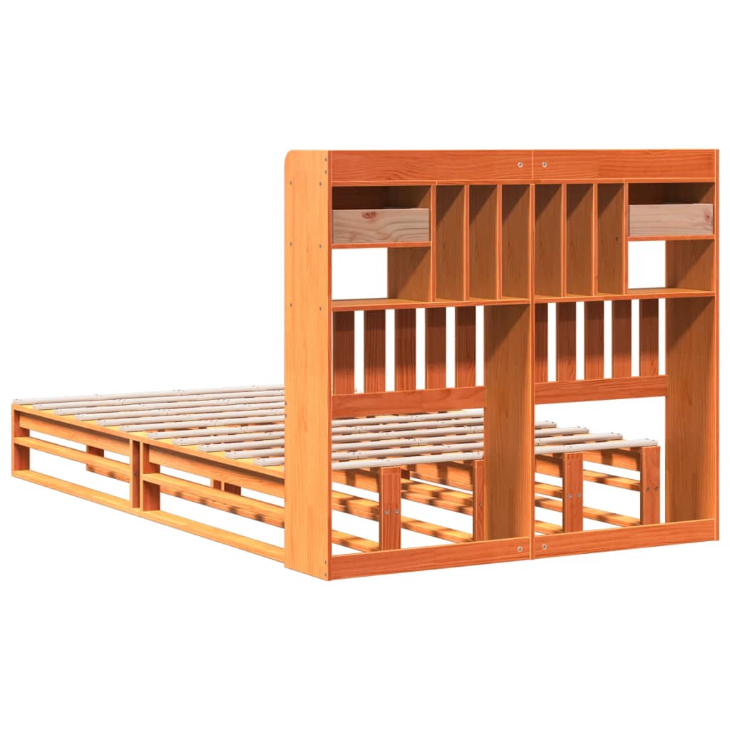 Lit bibliothèque sans matelas cire marron 135x190 cm pin massif - XIOS