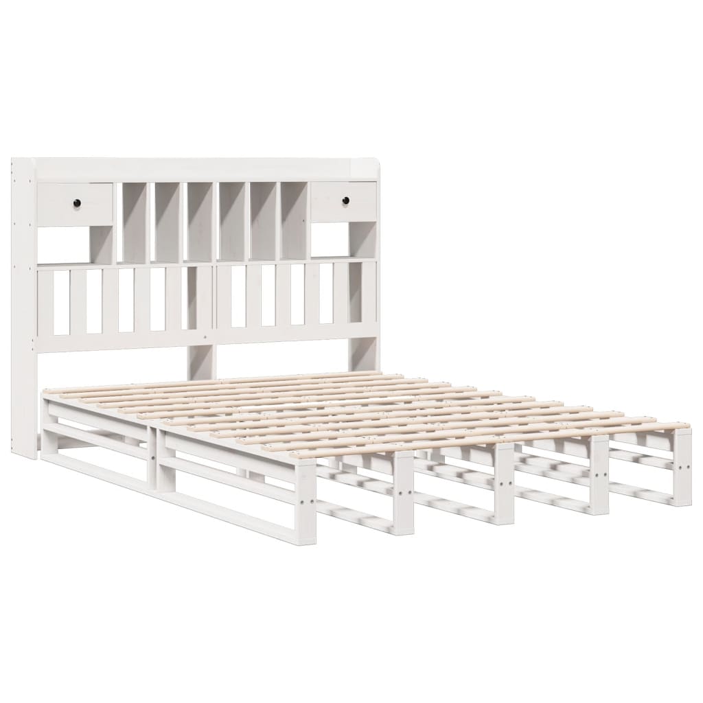 Lit bibliothèque sans matelas blanc 140x190 cm bois pin massif - XIOS
