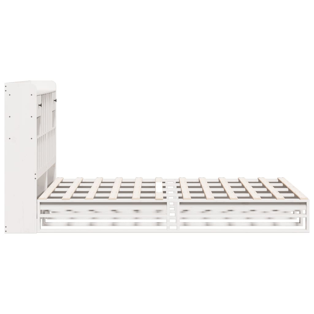 Lit bibliothèque sans matelas blanc 140x190 cm bois pin massif - XIOS