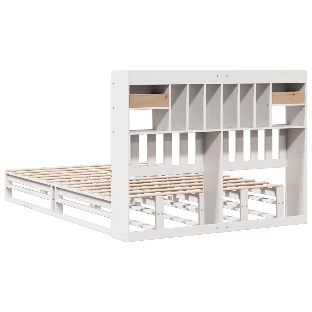 Lit bibliothèque sans matelas blanc 140x190 cm bois pin massif - XIOS