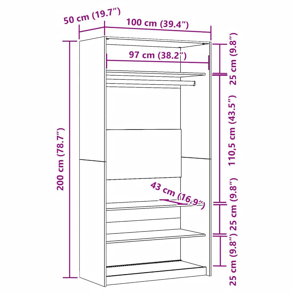Garde-robe vieux bois 100x50x200 cm bois d'ingénierie - XIOS