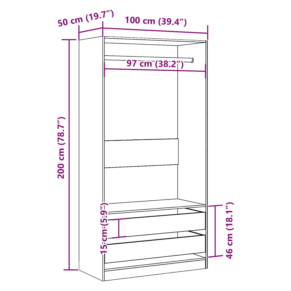 Garde-robe vieux bois 100x50x200 cm bois d'ingénierie - XIOS