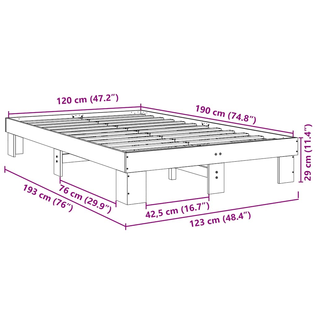 Cadre de lit sans matelas 120x190 cm bois massif de chêne - XIOS