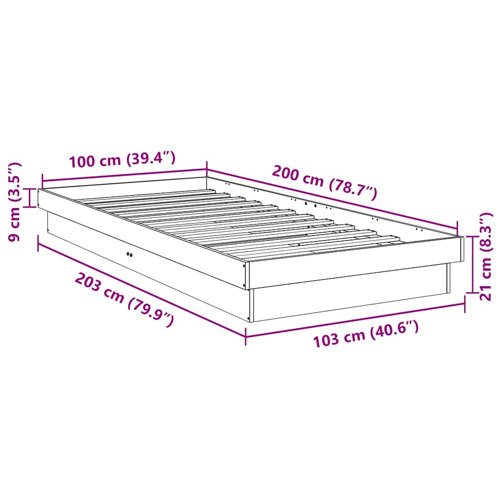 Cadre de lit sans matelas 100x200 cm bois massif de chêne - XIOS