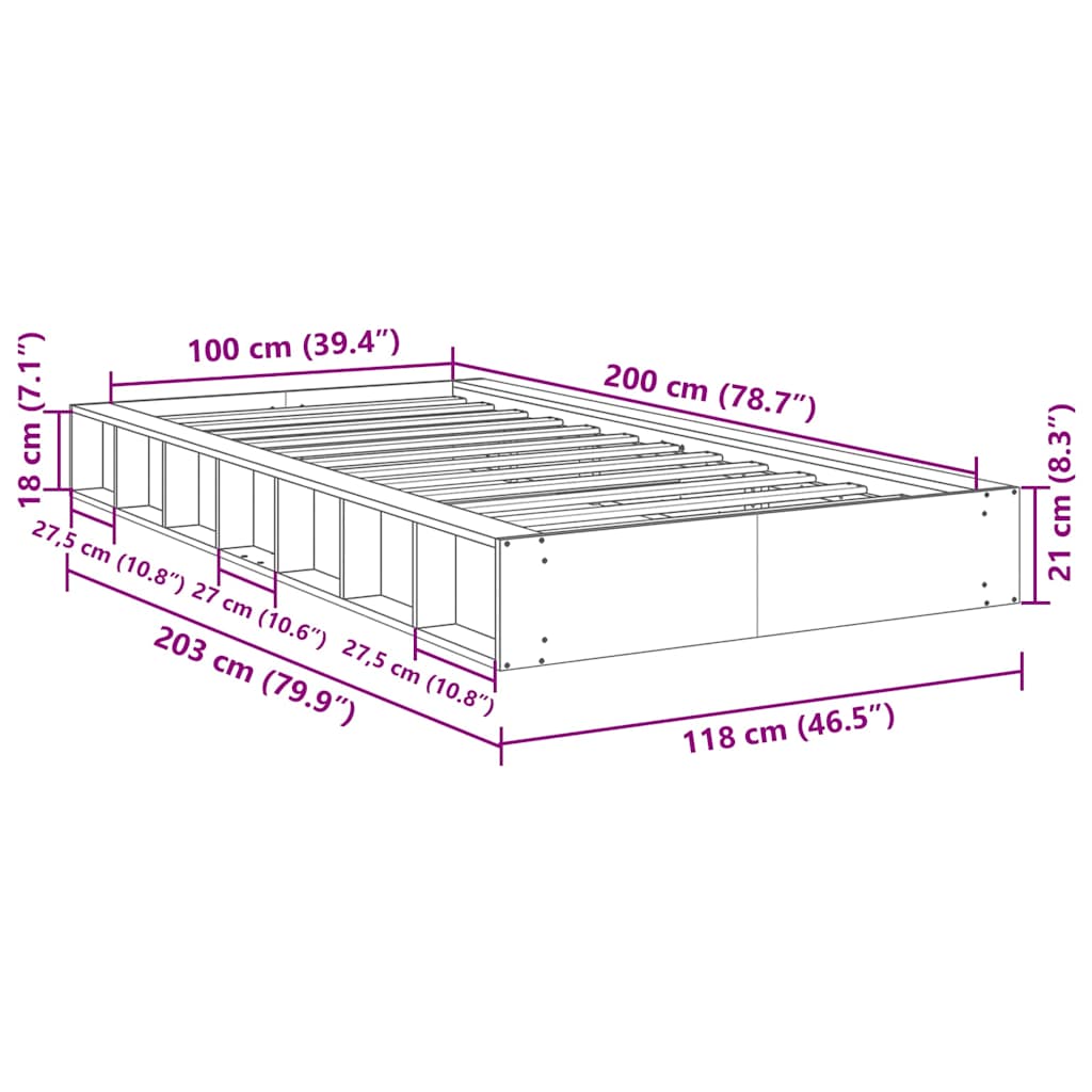 Cadre de lit sans matelas 100x200 cm bois massif de chêne - XIOS