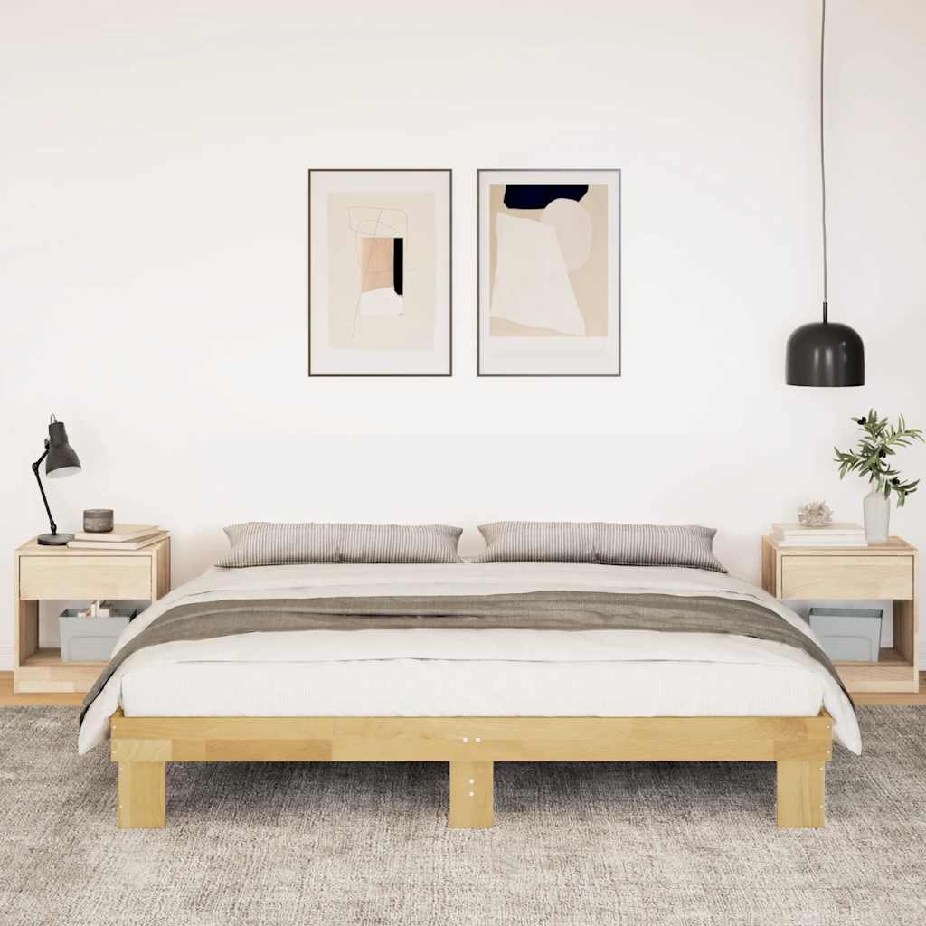Cadre de lit sans matelas 200 x 200 cm en bois massif de chêne - XIOS