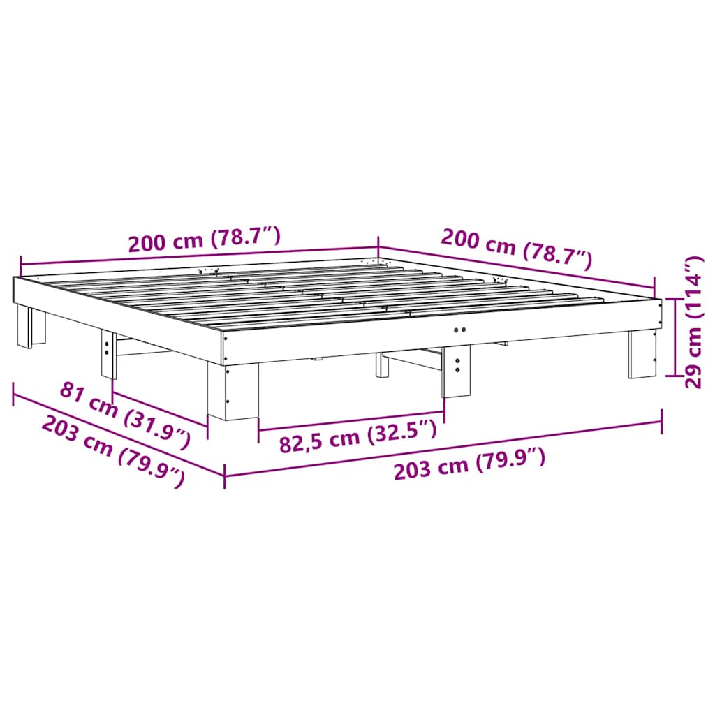 Cadre de lit sans matelas 200 x 200 cm en bois massif de chêne - XIOS