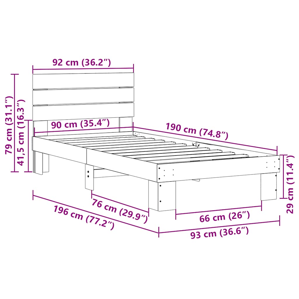 Cadre de lit avec tête de lit sans matelas 90x190 cm - XIOS