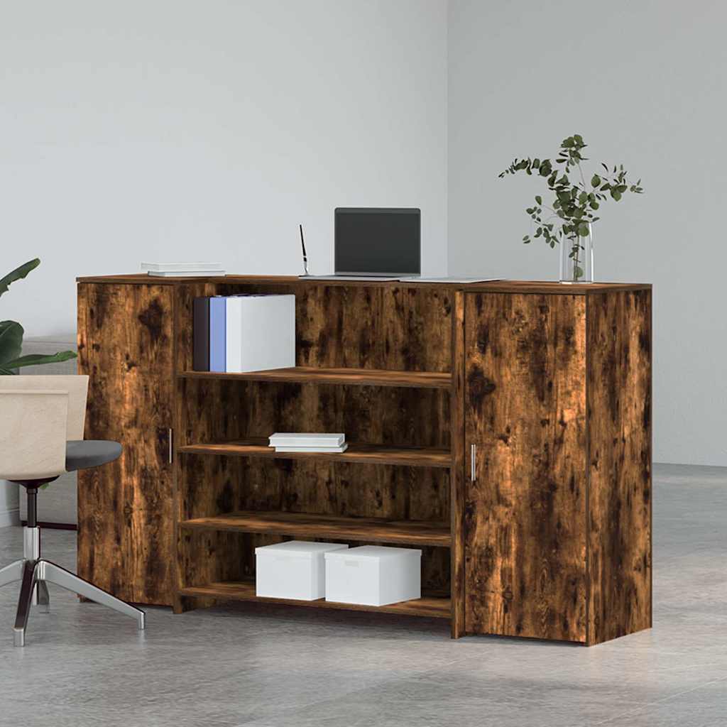 Bureau de réception chêne fumé 180x50x103,5cm bois d'ingénierie - XIOS