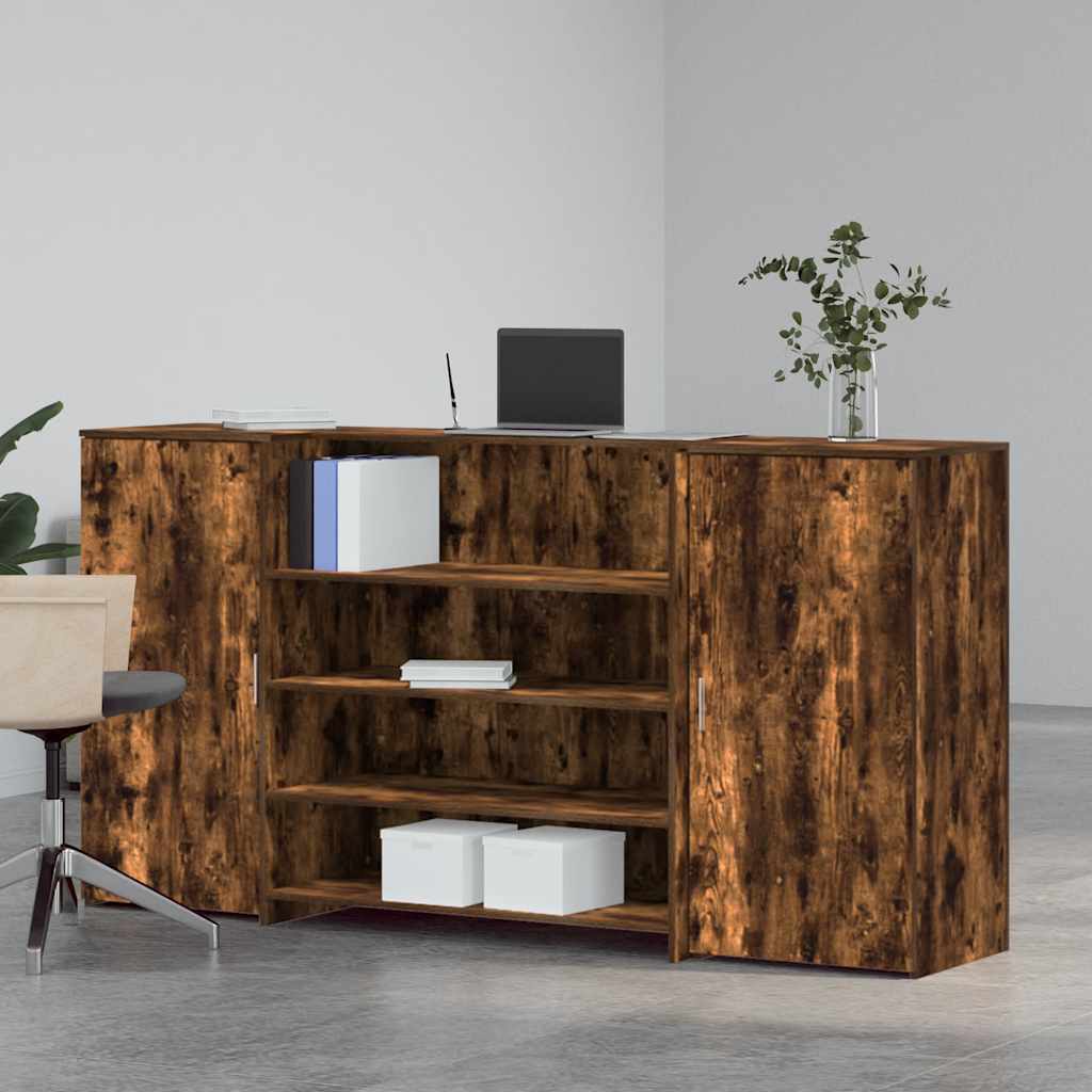 Bureau de réception chêne fumé 200x50x103,5cm bois d'ingénierie - XIOS