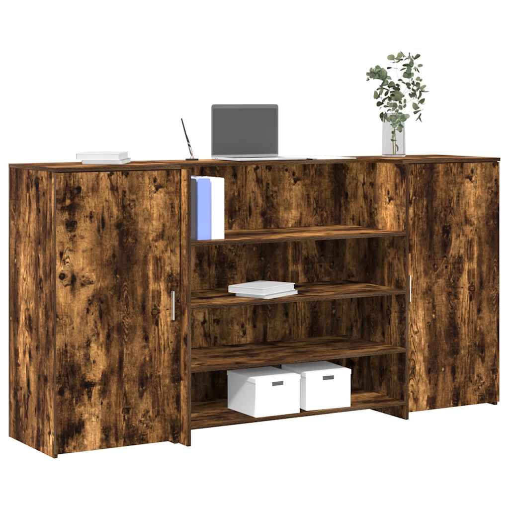 Bureau de réception chêne fumé 200x50x103,5cm bois d'ingénierie - XIOS