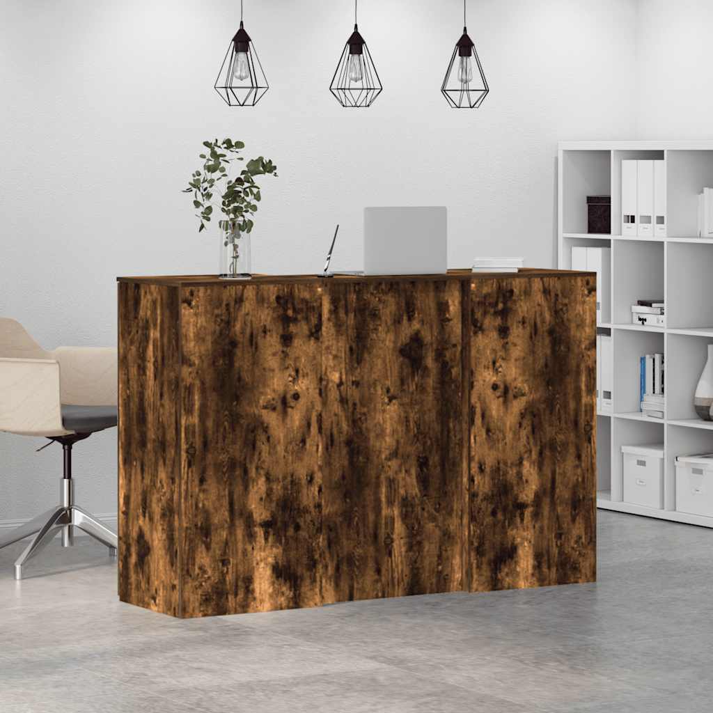 Bureau de réception chêne fumé 155x50x103,5cm bois d'ingénierie