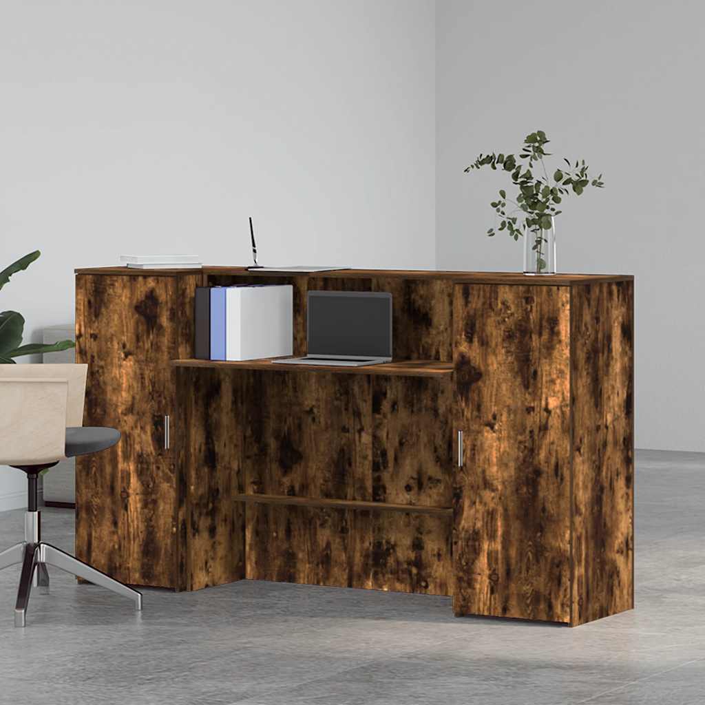 Bureau de réception chêne fumé 180x50x103,5cm bois d'ingénierie - XIOS