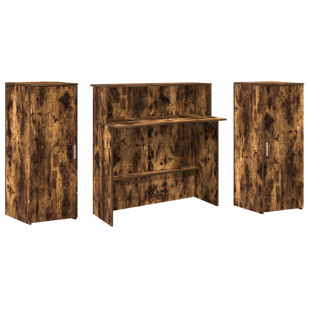 Bureau de réception chêne fumé 180x50x103,5cm bois d'ingénierie - XIOS
