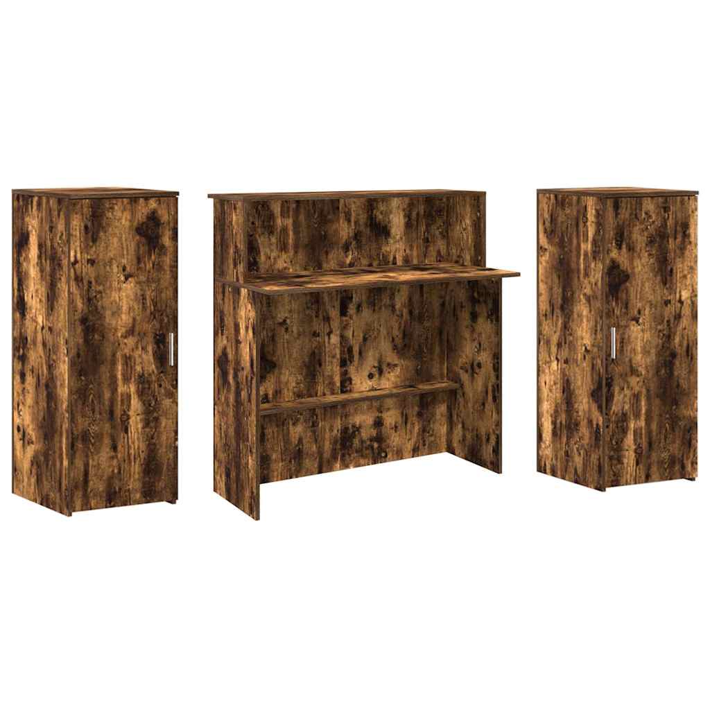 Bureau de réception chêne fumé 180x50x103,5cm bois d'ingénierie - XIOS