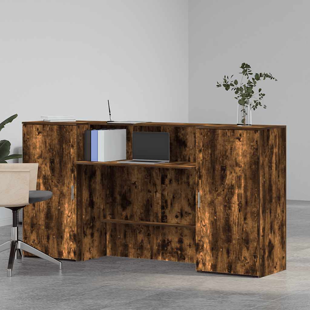 Bureau de réception chêne fumé 200x50x103,5cm bois d'ingénierie - XIOS