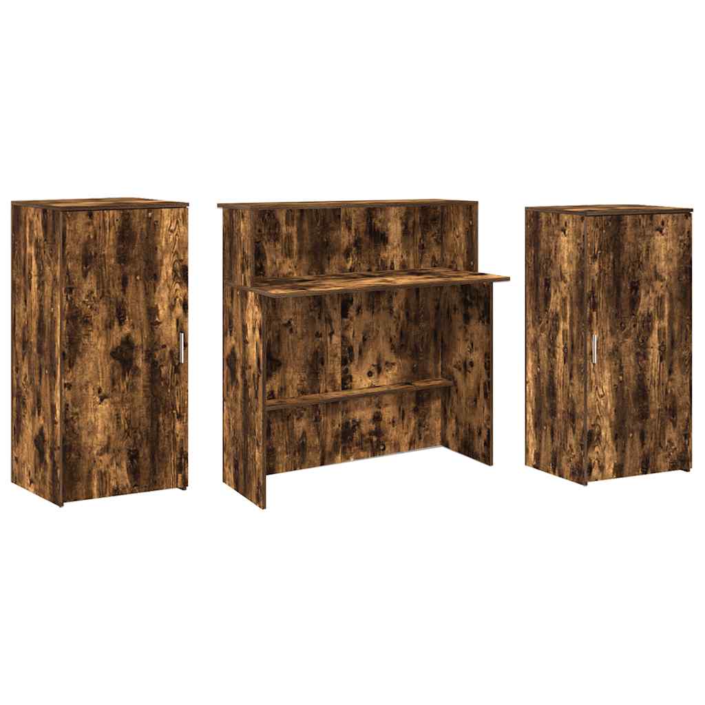 Bureau de réception chêne fumé 200x50x103,5cm bois d'ingénierie - XIOS