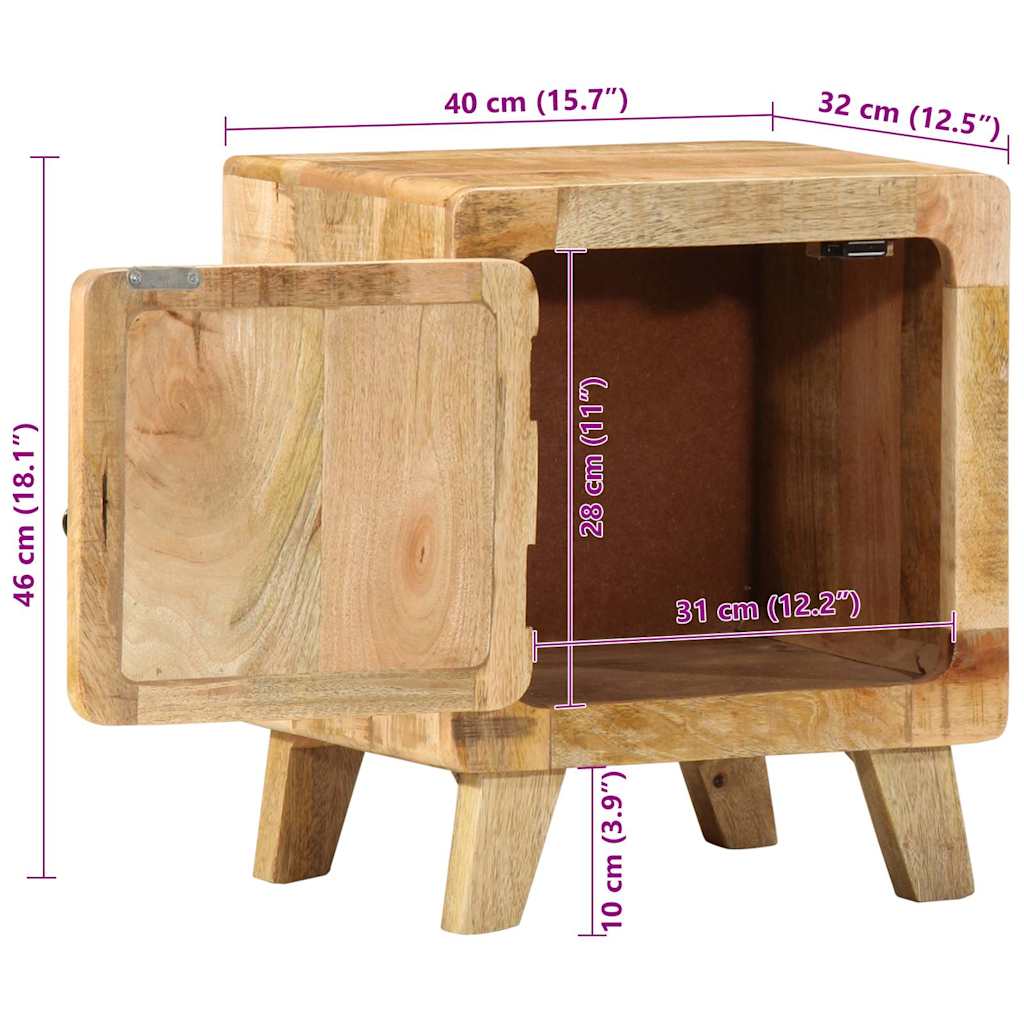 Table de chevet 40x32x46 cm bois de manguier massif brut - XIOS